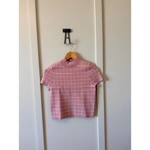 Maeve Anthropologie Pink Windowpane Mock Neck Short Sleeve Sweater XSP OB1706250